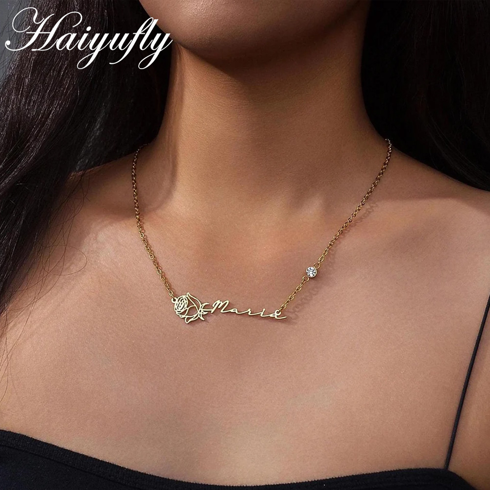 Birth Flower Necklace - Индивидуальное ожерелье Haiyufly с именем на